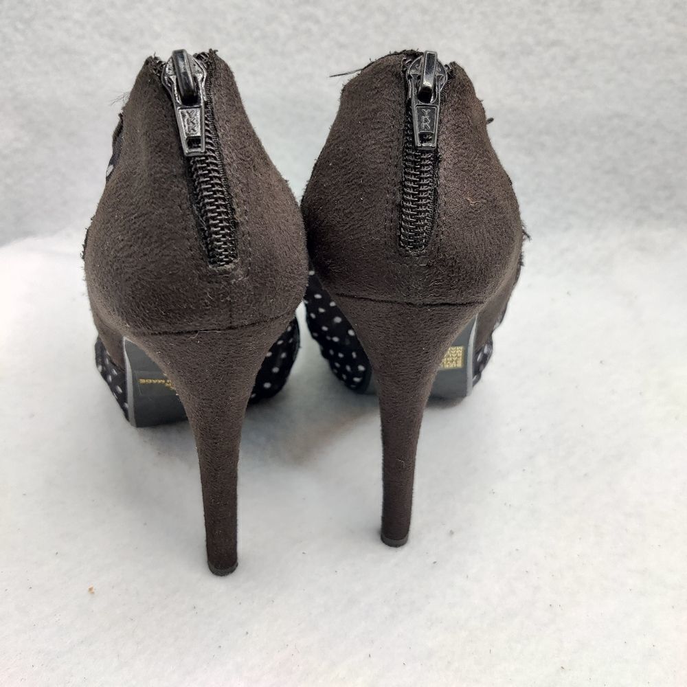 Pinup Rockabilly Polka Dot Ruffle Peep Toe Platform Stiletto Heels Womens Sz 7.5 - Picture 8 of 14